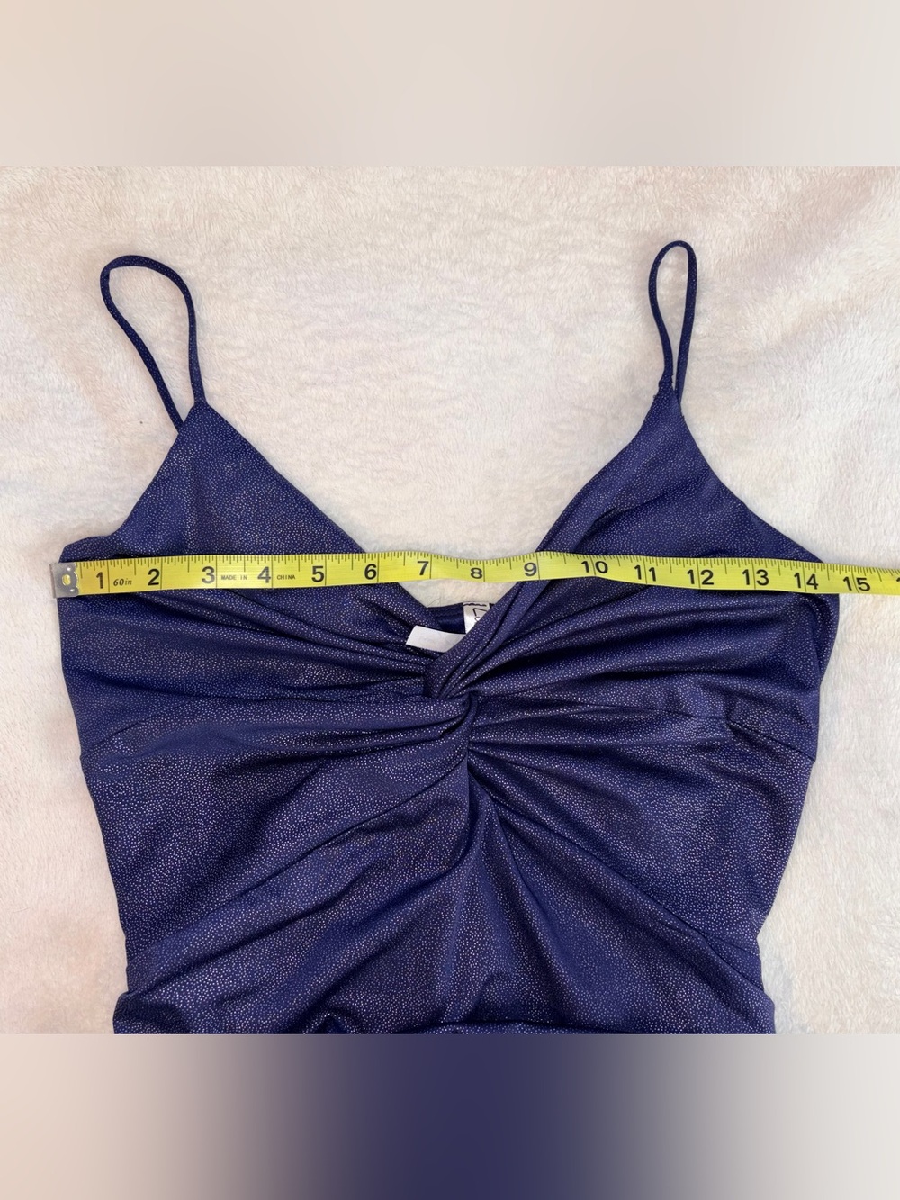 Lucy in the Sky Navy Shimmery Ruched Mini Dress sz M - Picture 8 of 10